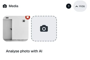 Media on a failed item, with the photo and Analyse photo with AI.