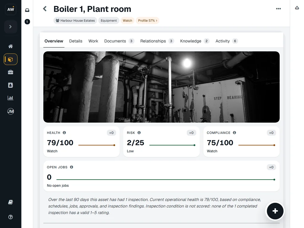 The boiler record on a tablet.