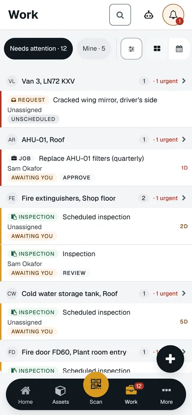 The Work list on a phone.